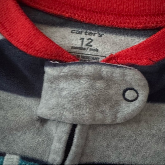 Carters Fire Truck Striped Fleece Pajama Sleeper Footed Baby Boy 12M - Picture 3 of 3